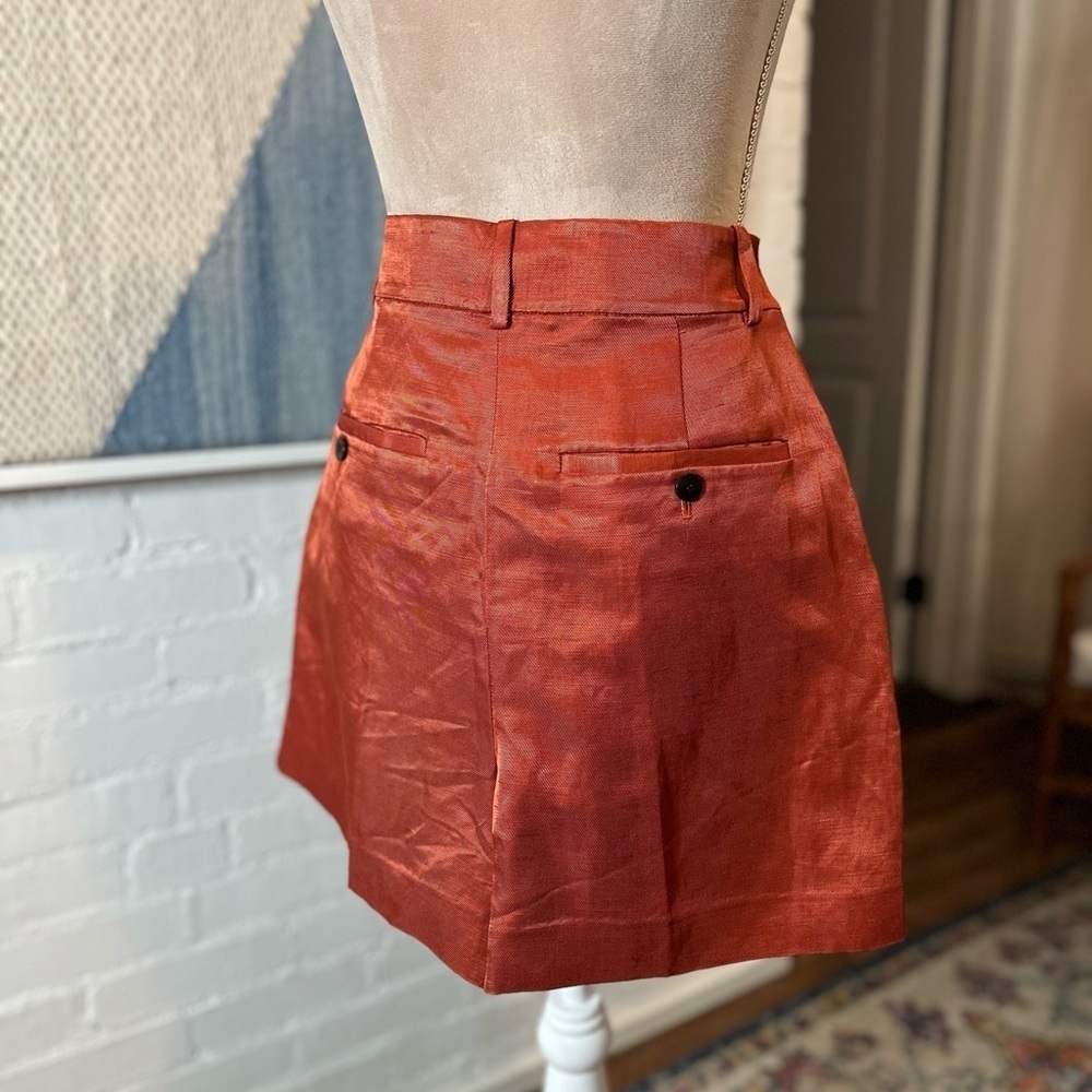 Theory High Waist Linen Blend Pleated Burnt Orange Shorts - Picture 9 of 12
